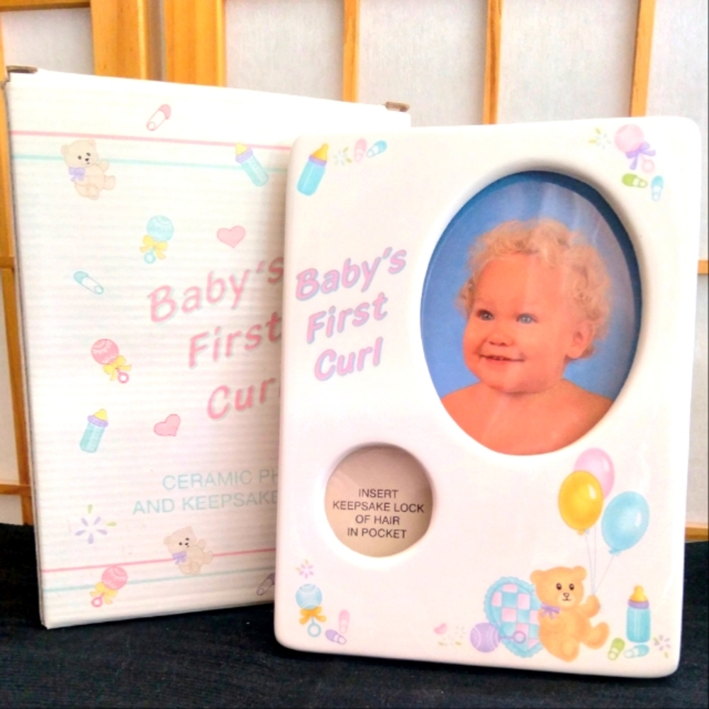Baby's First Curl Ceramic Photo & Keepsake Frame